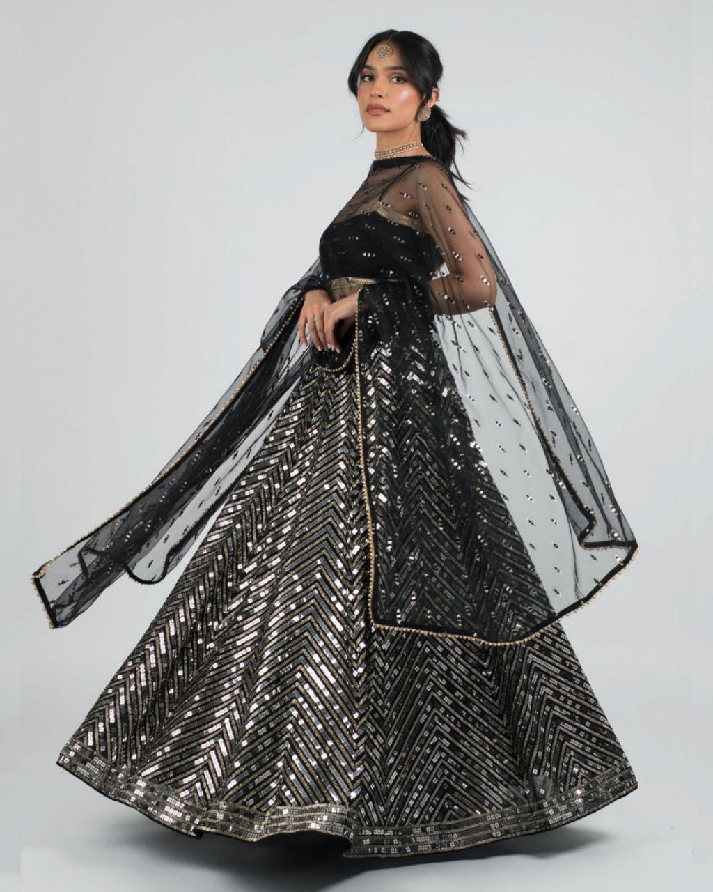 Exclusive Black & White Georgette Sequence Work Lehenga Choli With Dupatta