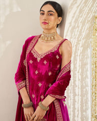 Beautiful Micro Velvet Embroidery Work Pakistani Suit With Dupatta