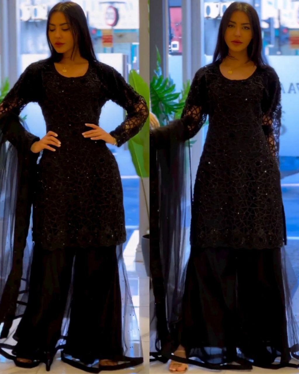 Exclusive Black Pure Georgette Embroidery Work Gharara Suit With Dupatta