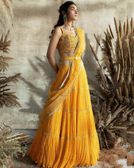 Alluring Mustard Yellow Georgette Plain Lehenga Choli