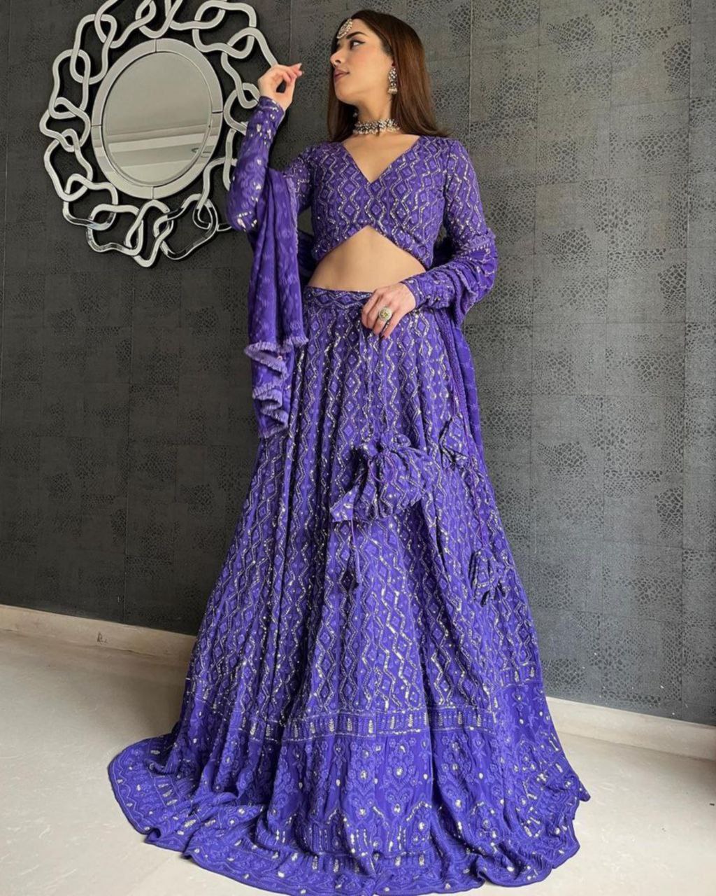 Classy Purple Heavy Georgette With Sequance Embroidery Work Lahengha Choli