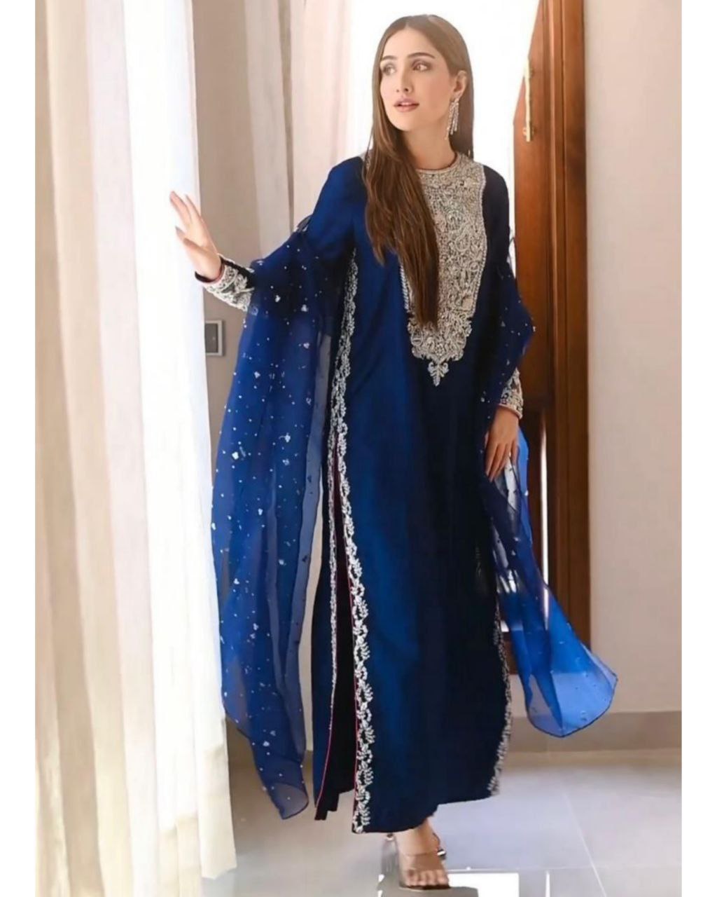 Ravishing Neavy Blue Heavy Georgette Embroidery Work Pakistani Suit With Dupatta