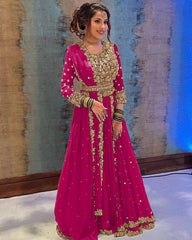 Rose Pink Pure Georgette Sequence Work Anarkali Gown With Drape Dupatta