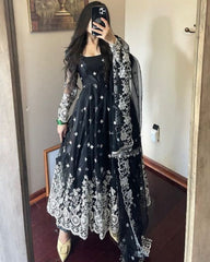 Exclusive Black Pure Georgette Embroidery Work Anarkali Suit With Dupatta